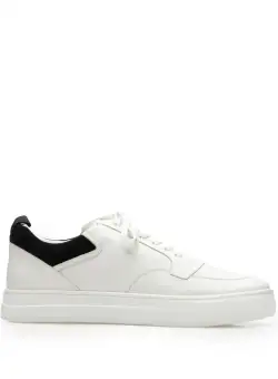 Sneakers bărbați din piele naturală, Leofex - 650 Alb Negru Box Velur