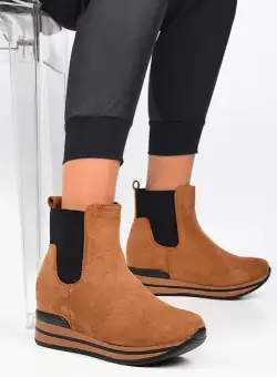 Sneakers dama cu platforma ascunsa Almera camel