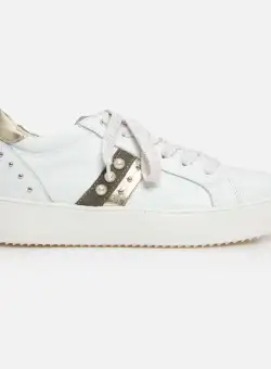 Sneakers dama din piele naturala- 502 alb+auriu box