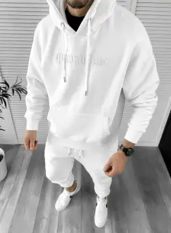 Trening barbati slim fit alb Pantaloni + Hanorac K009 Y17