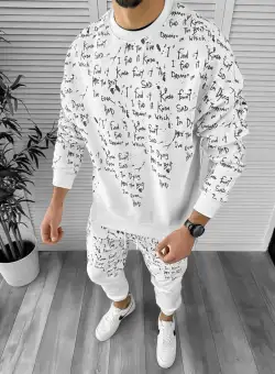 Trening barbati slim fit alb Pantaloni + Hanorac k172 P20-1.3