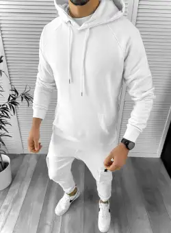 Trening barbati slim fit alb Pantaloni + Hanorac + Tricou Y132 X12-1