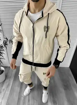 Trening barbati slim fit bej Pantaloni + Hanorac K020 D3-1.3