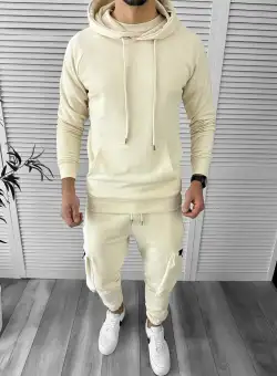 Trening barbati slim fit bej Pantaloni + Hanorac + Tricou Y132 D3-4.3