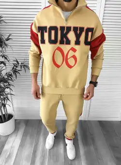 Trening barbati slim fit mustar Pantaloni + Hanorac K156 Z3