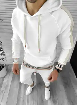 Trening barbati slim fit Pantaloni + Hanorac alb 12405 103-1