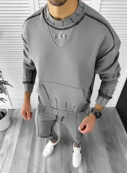 Trening barbati slim fit Pantaloni + Hanorac gri 3031 75-3