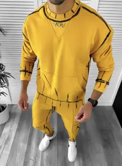 Trening barbati slim fit Pantaloni + Hanorac mustar 3031 P19-2.1