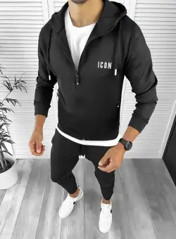 Trening barbati slim fit Pantaloni + Hanorac negru 12181 80-3 *