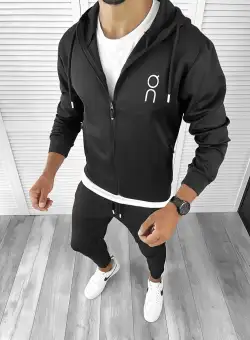 Trening barbati slim fit Pantaloni + Hanorac negru 12182 K18