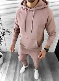 Trening barbati slim fit roz pudra Pantaloni + Hanorac + Tricou Y132