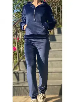 Trening dama bleumarin din catifea