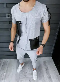 Tricou barbati slim fit asimetric ZR A9159 P1-4.1