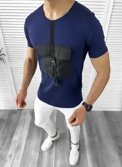 Tricou barbati slim fit bleumarin B1975 V5-4.1