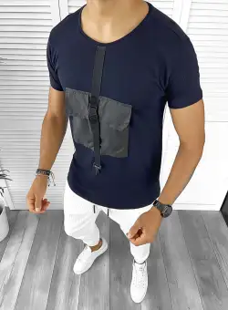 Tricou barbati slim fit bleumarin B1975 V5-4.1