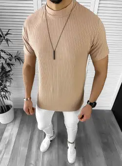 Tricou barbati slim fit crem 12466 42-1