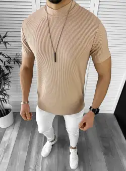 Tricou barbati slim fit crem 12470 40-3