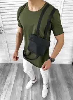 Tricou barbati slim fit kaki B1967 V5-5.2