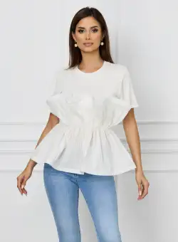Tricou Daiana alb cu volane si aplicatie tip corset