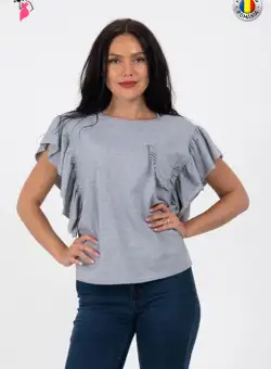 Tricou LaDonna gri cu volane la maneci