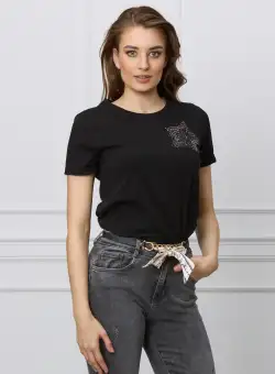 Tricou negru cu steluta din strasuri pe bust