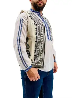 Vesta barbateasca brodata Lazar - Crem 13
