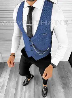 Vesta barbati eleganta slim fit albastra B8180 141-6 e