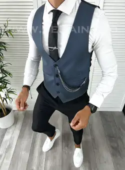 Vesta barbati eleganta slim fit bleumarin V1 e 141-3