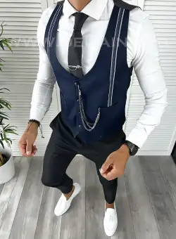 Vesta barbati eleganta slim fit bleumarin V17 E 142-3