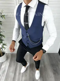 Vesta barbati eleganta slim fit bleumarin V64 E 140-3