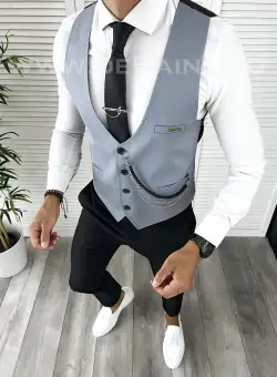 Vesta barbati eleganta slim fit blue V22 141-2 E