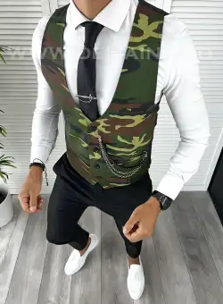 Vesta barbati eleganta slim fit camuflaj V13 E 142-3