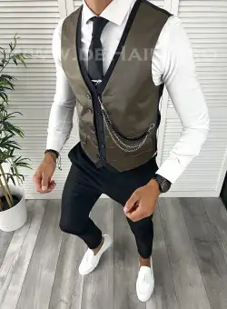 Vesta barbati eleganta slim fit maro V16 E 140-3