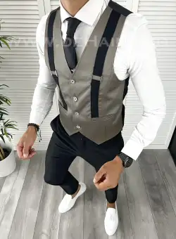 Vesta barbati eleganta slim fit maro V38 140-2 e