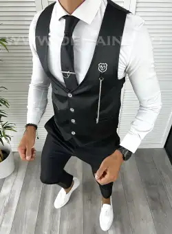 Vesta barbati eleganta slim fit neagra V73 E 203-3