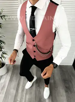 Vesta barbati eleganta slim fit roz V18 141-2 E