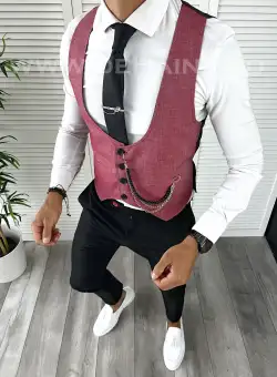 Vesta barbati eleganta slim fit roz V46 140-2 E