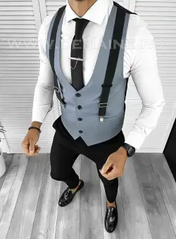 Vesta barbati slim fit albastra cu defect E1443