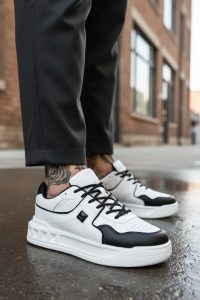 Adidasi barbati casual  albi cu negru  VLT L75  T50-1