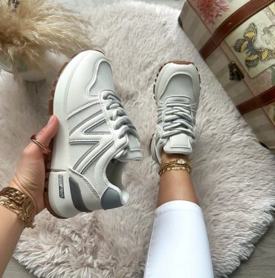 Adidasi dama casual albi cu gri 30664 N7-3