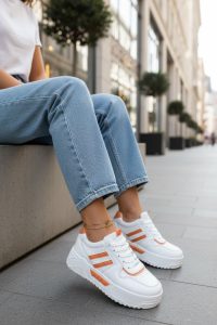 Adidasi dama casual albi cu orange 2301 N8-3