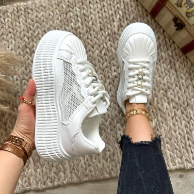 Adidasi dama casual albi  cu platforma de 6cm  NB733 N16-3