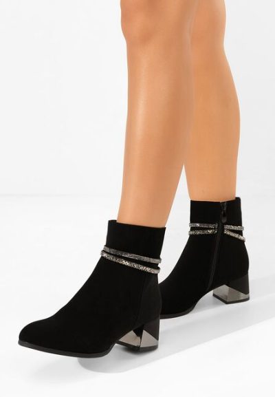 Botine cu toc gros Floravia negre