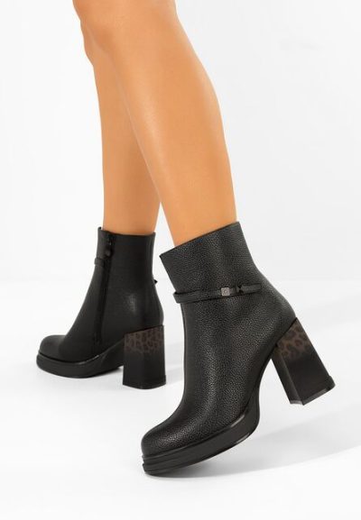 Botine cu toc gros Rannia negre