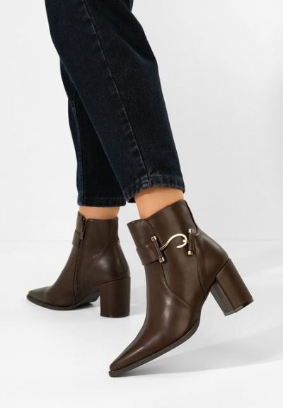 Botine cu toc gros Savira maro