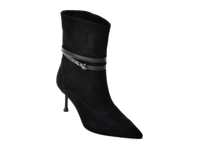 Botine elegante EPICA negre, 6KR008, din piele intoarsa