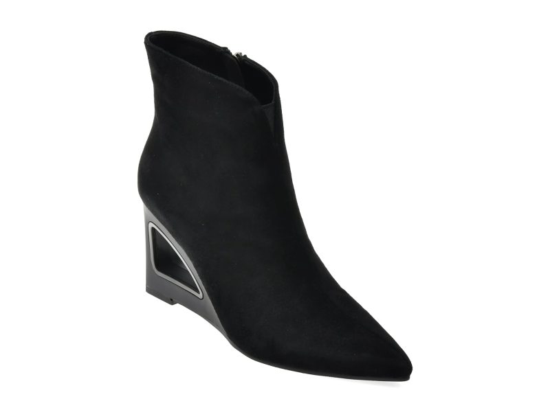 Botine elegante EPICA negre, X2H77, din piele intoarsa