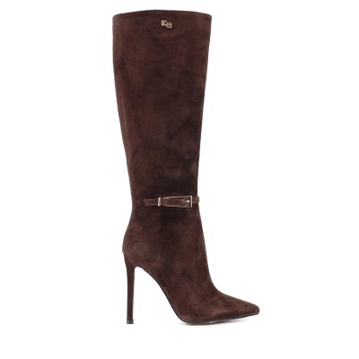 Cizme cu toc înalt femei Enzo Bertini Premium Collection maro din piele întoarsă 1122DC7805VM