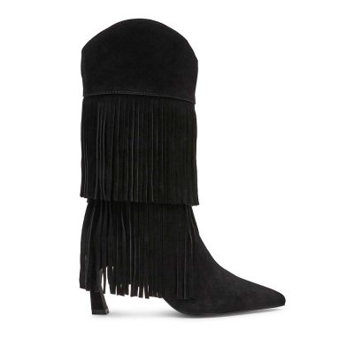 Cizme tubulare femei Steve Madden negre din piele întoarsă și textil 1462DCTorchVN