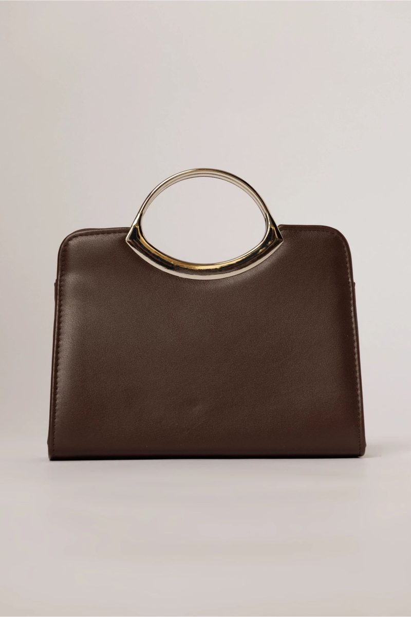 Clutch elegant maro ciocolatiu din piele ecologica cu design modern